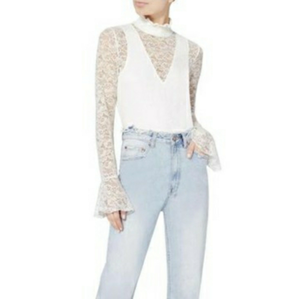 Intermix lace bell sleeve bodysuit